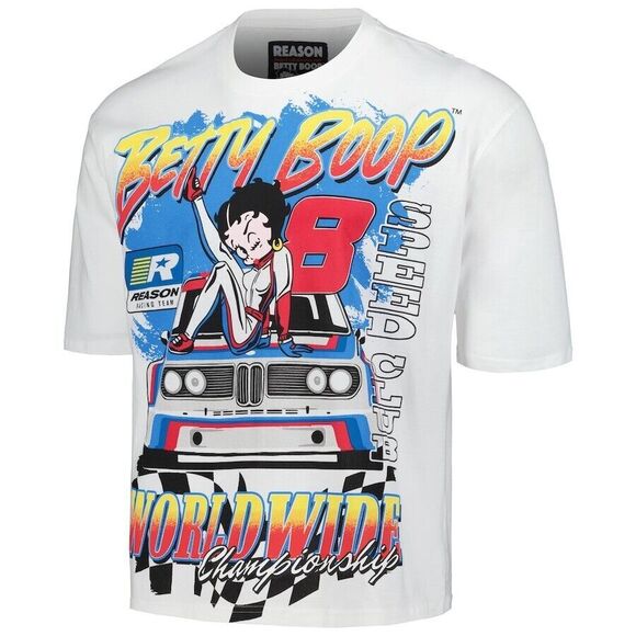 Betty Boop Reason Men’s White Racing Short Sleeve Graphic T-Shirt  Tee XXL - Picture 8 of 10